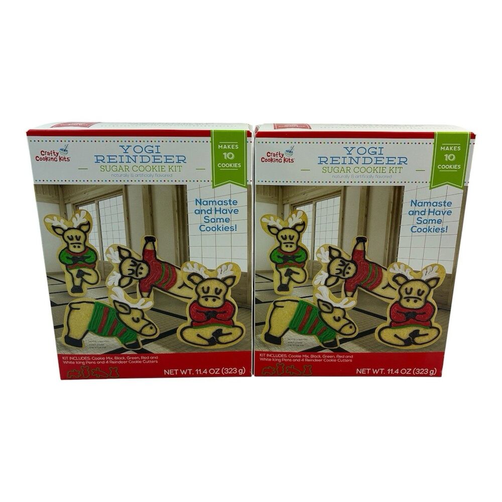 2 Boxes Yogi Reindeer Sugar Cookie Mix Kit Crafty Cooking Kits Yoga Namaste NEW